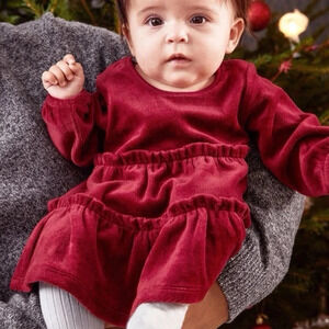 NWT Polarn O. Pyret holiday dress rhubarb red velour size 4-6 months